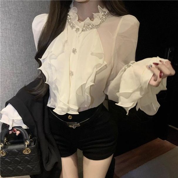 Purely Alluring Style, Elaborately Embellished Diamonds, Long-Sleeved Shirt For Women, New Fall 2025 Collection,_ecoleips.com