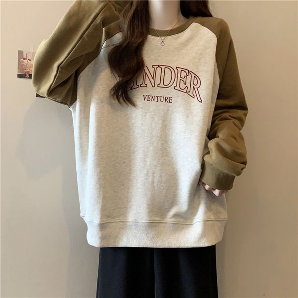 real-shot Cotton Letter-printed Round-neck Raglan Sweatshirt For Women, Spring And Autumn Thin Style,_ecoleips.com