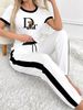 Women's Casual Sporty Two-Piece Set Short Sleeve Top Comfortable Pants Black White-1S_ecoleips.com