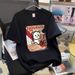 Women's Off-Shoulder T-Shirt Cartoon Print Cotton Short Sleeve Slimming Fashionable Top For Youth Summer New Style_ecoleips.com