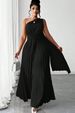 Curvy Women Solid Pleated Asymmetric One Shoulder Jumpsuit, Chic Spring Summer Wedding Party Outfit_ecoleips.com