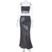 Women’s Clothing Glittery Look Elegant Intellectual Solid Color Suspender Navel Exposed Tight Hip Skirt Fine Glitter Sequin Skirt Set_ecoleips.com