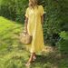 Loose, Large-Sized Striped Short-Sleeved Shirt Dress For Women, Summer Casual Cotton And Linen Mid-Length Dress_ecoleips.com