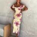 Women's Clothing Linen Print Slit Holiday Dress_ecoleips.com