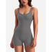 Women's Clothing Sexy Backless One Shoulder Sleeveless Bodysuit Waist Revealing Pleated Three Quarter Jumpsuit Women's_ecoleips.com