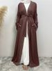 Hot Selling Ramadan Rhinestone Cardigan Islamic Dresses With Pockets Kebaya Muslim Kimono Abaya Dubai Modest Clothing Women Red_ecoleips.com