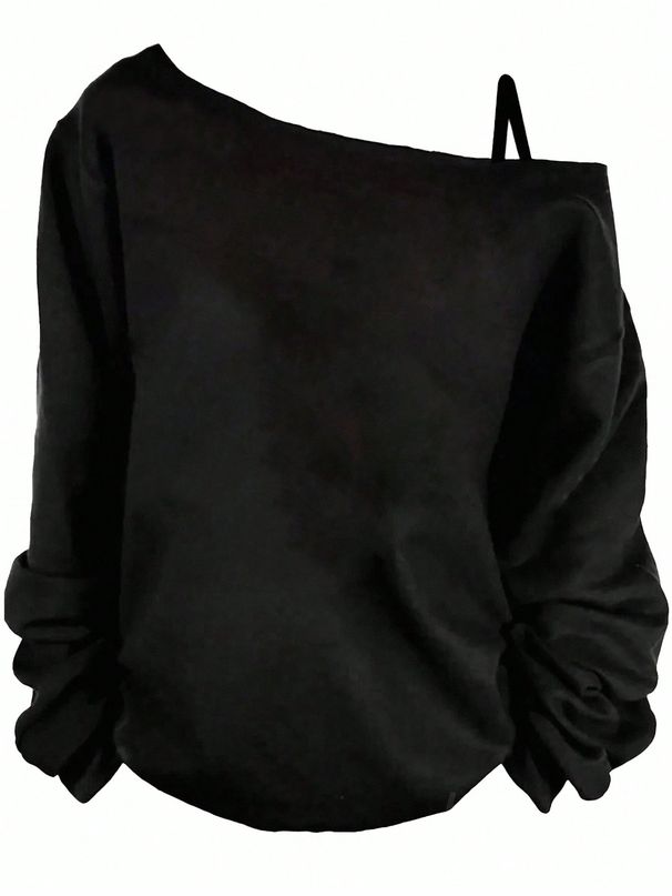 Women's Off-Shoulder Long Sleeve Top – Printed Love & Music Patterns, Stretch Polyester (S-2XL, 5 Colors)_ecoleips.com