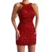 2026 Spring/Summer New Fashion Halter Neck Sexy Crystal Chain Bodycon Sequin European And American Mid-Waist Evening_ecoleips.com