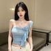 Purely Alluring Irregular Ruffle One-Shoulder Camisole For Women, New Summer Design With Three-Dimensional Floral_ecoleips.com