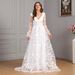 Women's Clothing Large Size V Neck Long Sleeve Sexy Backless White Big Swing Wedding Wedding Dress_ecoleips.com