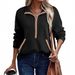 Women's Lightweight V-Neck Pullover – Half-Zip Sweatshirt For Fall (S-XXL, Polyester Blend)_ecoleips.com