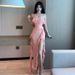 Evening Long For Women High-end Nightclub French Style Super Fairy Ruffle Sexy Off-shoulder Stunning Tube Dress_ecoleips.com