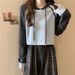 Real Shot Of A Color-blocked Hooded Short Cotton Sweatshirt Petite Women, Thin Design For Spring Autumn, European And_ecoleips.com