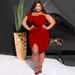 Women's Clothing Fashion Leisure Ruffle Slit One Shoulder Sleeve Hip Slit Dress_ecoleips.com