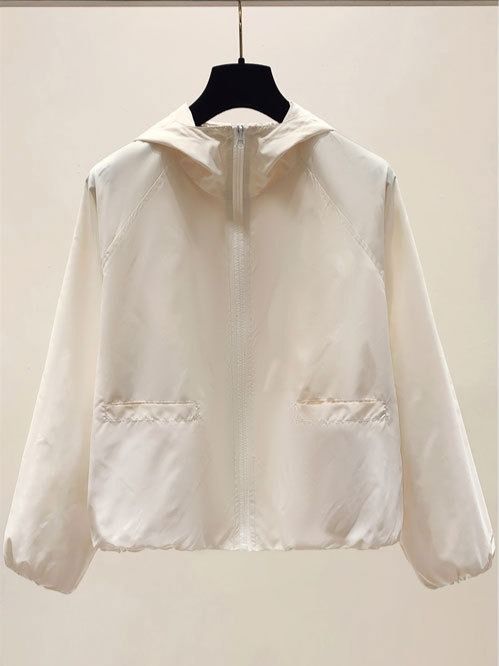 K Women's Casual Loose Solid Color Zipper Windbreaker With Hood; New Versatile Sun-protection Jacket._ecoleips.com