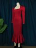 Women's Clothing Large size neck long sleeve high waist fishtail dress elegant style banquet party one step dresses_ecoleips.com