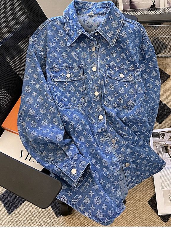 Women's Clothing Casual Lining Spring And Autumn New All Over Printed Jacquard Loose Shirt Age Reducing Versatile Top_ecoleips.com