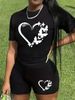 Summer Women's Casual Fashion Heart Butterfly Print Loose T-shirt+shorts Two-piece Sportswear Suitable For Daily Wear-62_ecoleips.com
