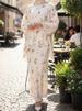 Women's Modest Floral Print Dress Set - Long Sleeve Tiered Maxi Dress With Coordinated Headscarf_ecoleips.com