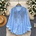French Style Heavy Embroidery And Rhinestone Embellished Versatile Shirt For Women, Spring And Summer, Long Sleeved Loose Cardigan_ecoleips.com