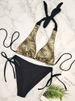 Women Solid Black Halter Triangle Bikini Set Side Tie Cheeky Two Piece Swimsuit Summer Beach Bathing Suit_ecoleips.com