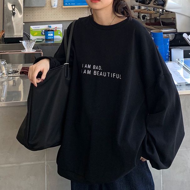 Clothing, New Early Autumn Tops, Loose-fitting Round-neck Pullover Sweatshirt, Women's CEC Jacket, Trendy,_ecoleips.com