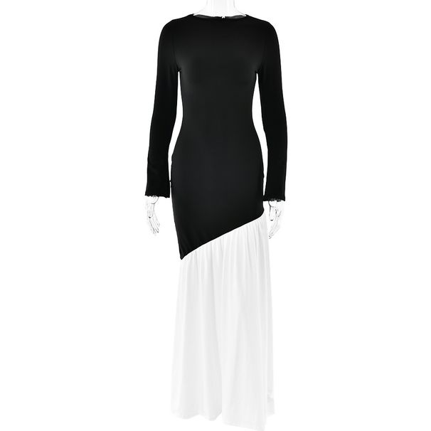 Sexy Long Maxi Dress, Classic Crew Neck, Long Sleeve, Elegant Ruched Detail, Skinny Slimming Silhouette, Stylish Evening Party Wear_ecoleips.com
