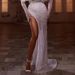 Spring And Summer New Women's Sexy Strapless Split Sequin Long-sleeved Banquet Dress Hip Dress_ecoleips.com