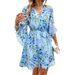 Cross-Border European And American Casual Simple Style Floral Tie Waist Midi Dress Women's Fashion 2025 Summer_ecoleips.com