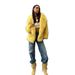 Women's Faux Fox Fur Jacket - Winter Warm Short Coat With Big Lapel Collar, Elegant Streetwear Fashion (Yellow)_ecoleips.com