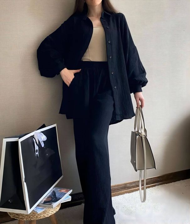 Women's Clothing New Long Sleeved Large Size Suits For Women Loose Solid Color Two Piece Suits For Women_ecoleips.com