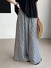 French-Inspired High Waist Wide Leg Pants For Women, Striped Office Casual Trousers With Elastic Waistband, Breathable Cotton Polyester Blend_ecoleips.com
