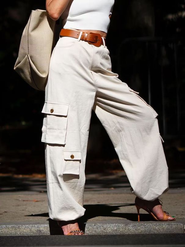 Women's Retro Utility Cargo Pants – Oversized Straight-Leg Drop Hem Workwear Trousers With Multi-Pockets_ecoleips.com