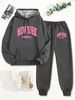 Women's Autumn And Winter Casual Fashion New York Letter Printed Thick Fleece Warm Hooded Sweatshirt+sports Pants Set-731_ecoleips.com