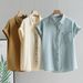 Women's Clothing Women's Solid Color Short Sleeve Shirt Top Slimming Cardigan Versatile Plus Size Spring Summer Inner Wear_ecoleips.com