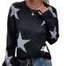 Women's Clothing Loose Round Neck Star Pattern Pullover Knitted Long Sleeved Sweater_ecoleips.com