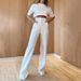 Women's Clothing Set Fashion Round Neck Short Sleeve Top Straight Trousers Solid Color Two-piece Set_ecoleips.com