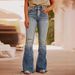 Elegant Distressed Flare Jeans For Women – Vintage Washed Denim With Double Button Detail_ecoleips.com