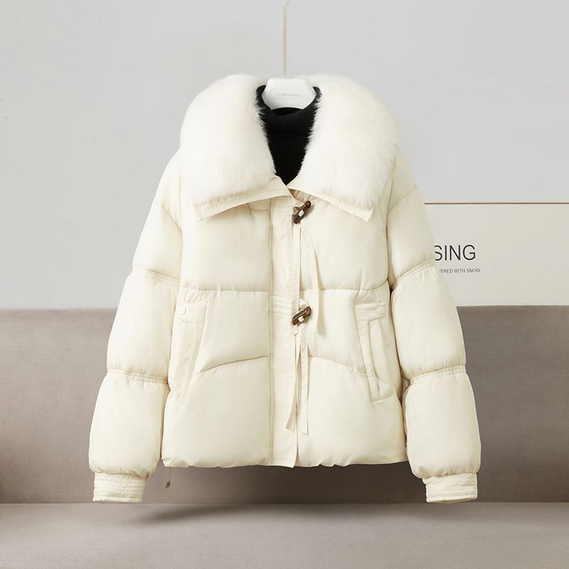 Women's Winter Short Puffer Jacket With Faux Fur Trim - Cozy Fleece Lined Outerwear For Casual & Street Style_ecoleips.com