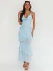 Mozision Spaghetti Strap Ruffle Sexy Maxi Dress Women Elegant 3D Rose V Neck Sleeveless Backless Bodycon Club Party Long Dress_ecoleips.com
