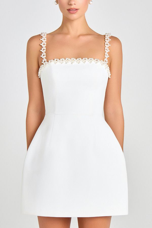 Sexy Beaded Spaghetti Strap Mini Dress – High-Waisted A-Line Summer Dress_ecoleips.com