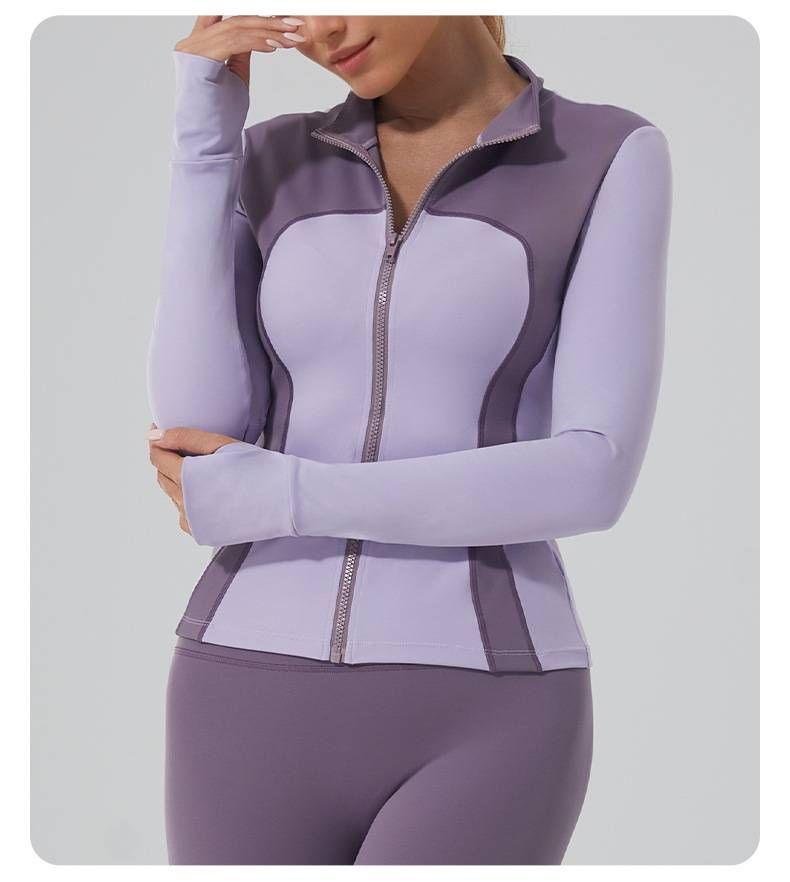 New Fitness Clothes Slim Yoga Clothes Jacket Sports Jacket Women's Yoga Clothes Long Sleeved Top Stand Collar Zipper_ecoleips.com
