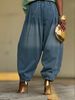 Women's Relaxed Fit Harem Wide Leg Lantern Jeans - Stretch Denim Comfort Pants With Streetwear Style (Blue, S-3XL)_ecoleips.com