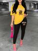 Women's Casual, Loose, Fashionable, Cute HELLO Bear Pattern Print Loose T-shirt+cropped Pants Two-piece Home Sportswear Daily Outfit-253_ecoleips.com