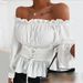 Elegant Off-Shoulder Tie-Front Blouse - Long Sleeve Women’s Top - Polyester Stretch Fabric - White/Black/Pink (S/M/L/XL)_ecoleips.com