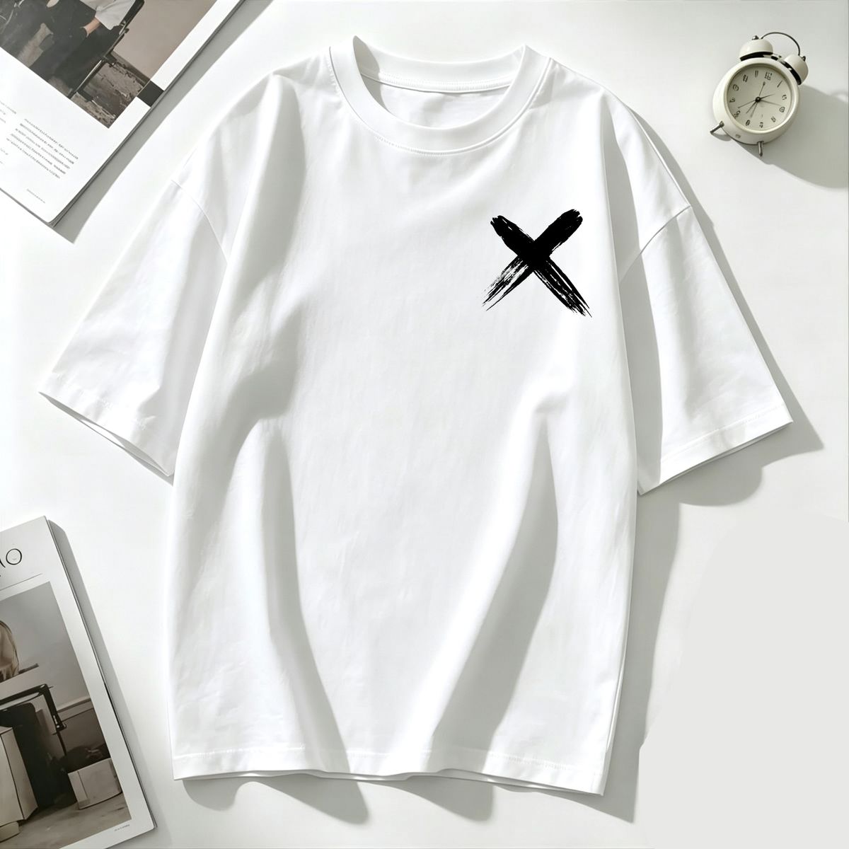 Women’s Oversized T-Shirt With Cross Print Casual Loose Short Sleeve Streetwear Top_ecoleips.com