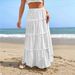 Women's Solid Color Midi Skirt Elastic Waist A-Line Casual Polyester Spring/Autumn Summer Versatile Skirt_ecoleips.com