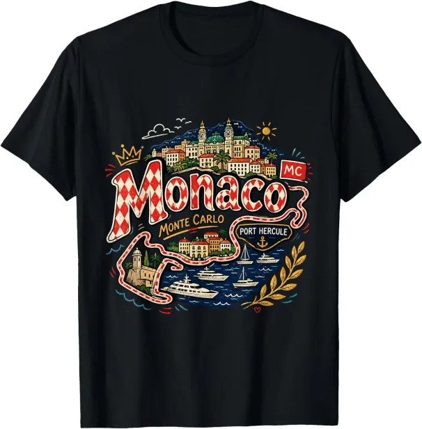 Women's T-Shirts Hand Drawn Monaco Travel Souvenir Landmark Gift T-Shirt_ecoleips.com