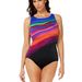 Aria Basics New Plus Size Women's Bikini Rainbow Gradient Striped One-Piece Swimsuit For Women, European And American Cross-Border,_ecoleips.com