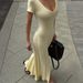 Women's Clothing Spring/Summer V Neck Slit Long Dress Style Short Sleeved Knitted Slim Fit For Women For Formal & Casual_ecoleips.com